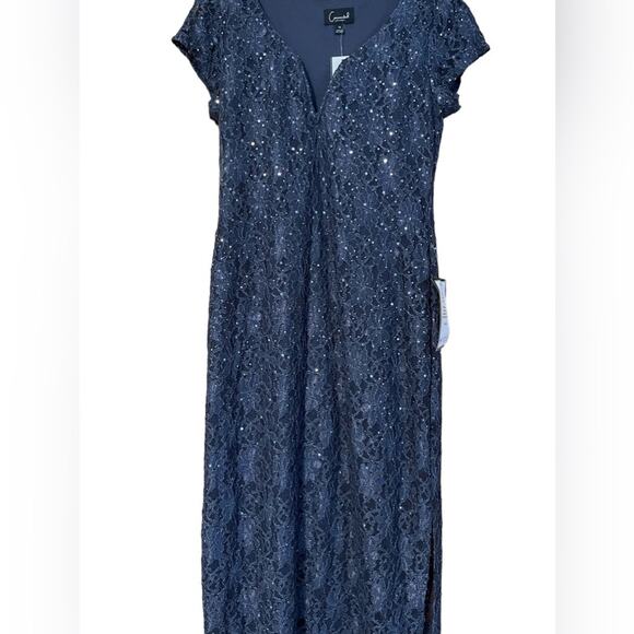Connected Apparel NEW Size 14 Grace Navy Short Sleeve Sequin Lace Maxi Dress - Picture 8 of 11